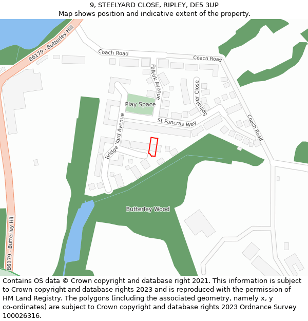 9, STEELYARD CLOSE, RIPLEY, DE5 3UP: Location map and indicative extent of plot