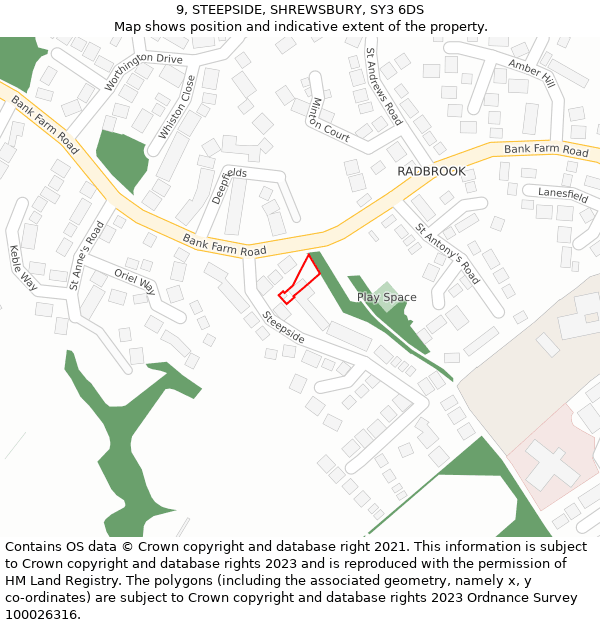 9, STEEPSIDE, SHREWSBURY, SY3 6DS: Location map and indicative extent of plot