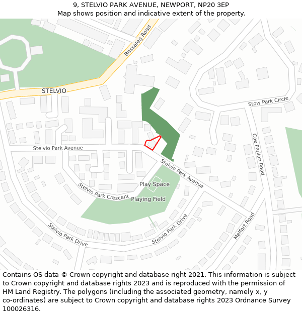 9, STELVIO PARK AVENUE, NEWPORT, NP20 3EP: Location map and indicative extent of plot