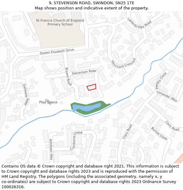 9, STEVENSON ROAD, SWINDON, SN25 1TE: Location map and indicative extent of plot