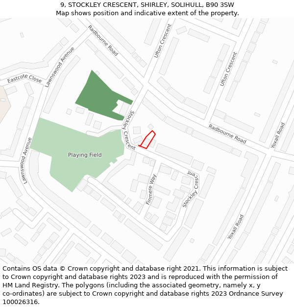 9, STOCKLEY CRESCENT, SHIRLEY, SOLIHULL, B90 3SW: Location map and indicative extent of plot