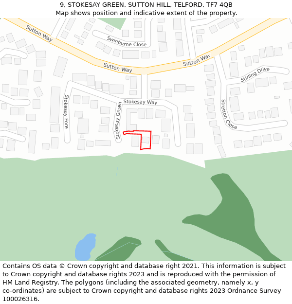 9, STOKESAY GREEN, SUTTON HILL, TELFORD, TF7 4QB: Location map and indicative extent of plot