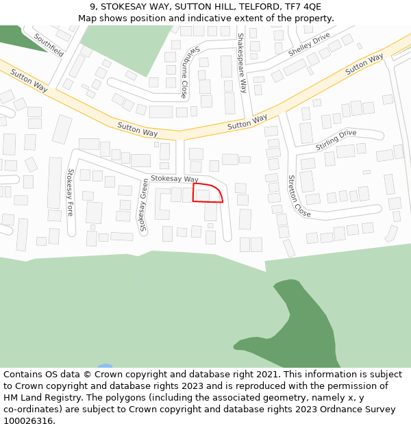 9, STOKESAY WAY, SUTTON HILL, TELFORD, TF7 4QE: Location map and indicative extent of plot