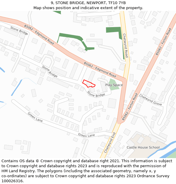 9, STONE BRIDGE, NEWPORT, TF10 7YB: Location map and indicative extent of plot