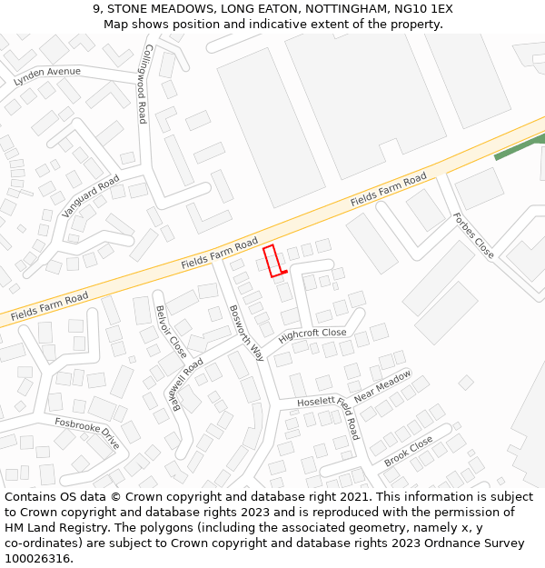 9, STONE MEADOWS, LONG EATON, NOTTINGHAM, NG10 1EX: Location map and indicative extent of plot