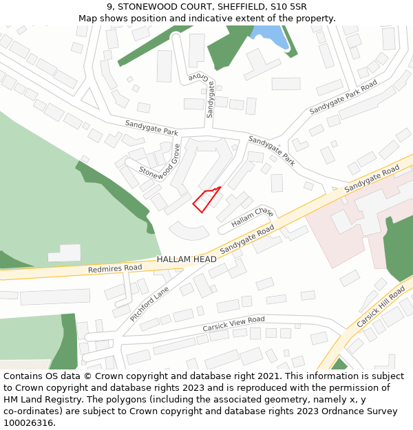 9, STONEWOOD COURT, SHEFFIELD, S10 5SR: Location map and indicative extent of plot