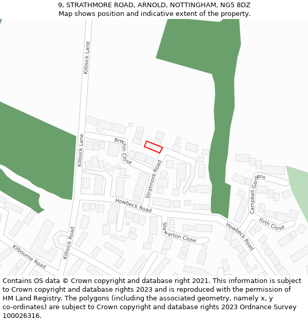 9, STRATHMORE ROAD, ARNOLD, NOTTINGHAM, NG5 8DZ: Location map and indicative extent of plot