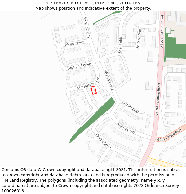 9, STRAWBERRY PLACE, PERSHORE, WR10 1RS: Location map and indicative extent of plot