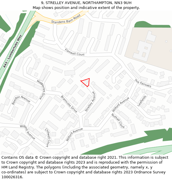 9, STRELLEY AVENUE, NORTHAMPTON, NN3 9UH: Location map and indicative extent of plot