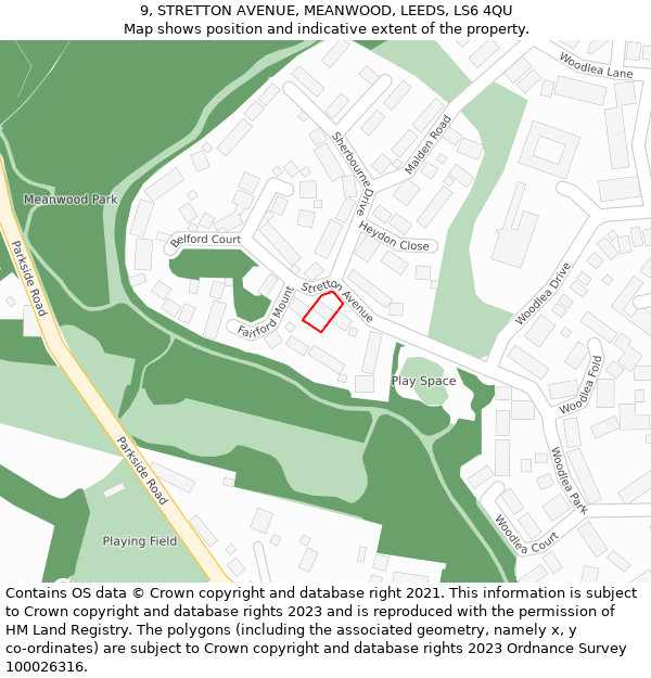 9, STRETTON AVENUE, MEANWOOD, LEEDS, LS6 4QU: Location map and indicative extent of plot