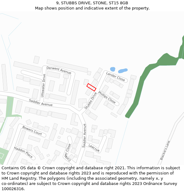 9, STUBBS DRIVE, STONE, ST15 8GB: Location map and indicative extent of plot