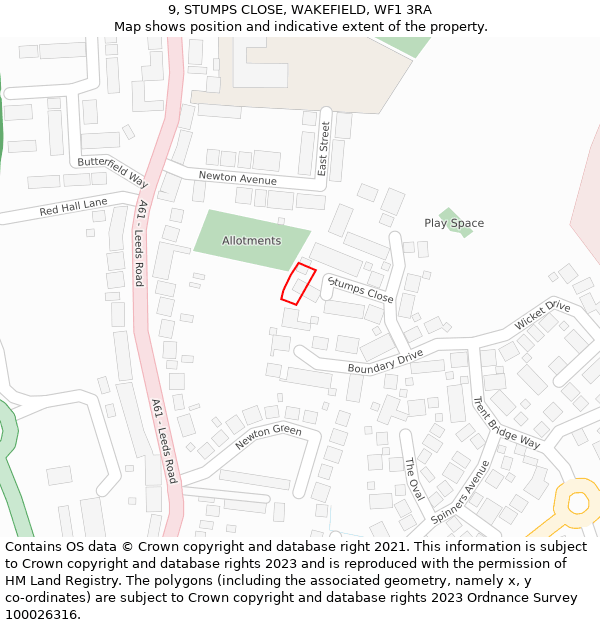 9, STUMPS CLOSE, WAKEFIELD, WF1 3RA: Location map and indicative extent of plot