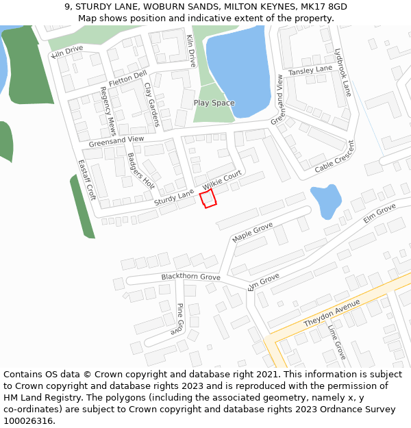 9, STURDY LANE, WOBURN SANDS, MILTON KEYNES, MK17 8GD: Location map and indicative extent of plot