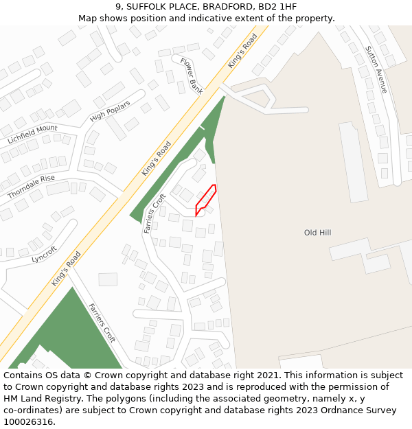 9, SUFFOLK PLACE, BRADFORD, BD2 1HF: Location map and indicative extent of plot