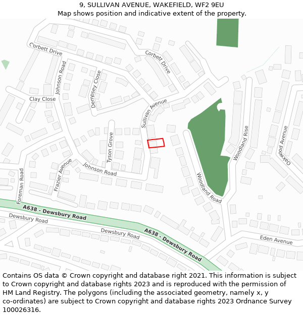 9, SULLIVAN AVENUE, WAKEFIELD, WF2 9EU: Location map and indicative extent of plot