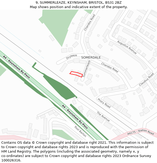 9, SUMMERLEAZE, KEYNSHAM, BRISTOL, BS31 2BZ: Location map and indicative extent of plot