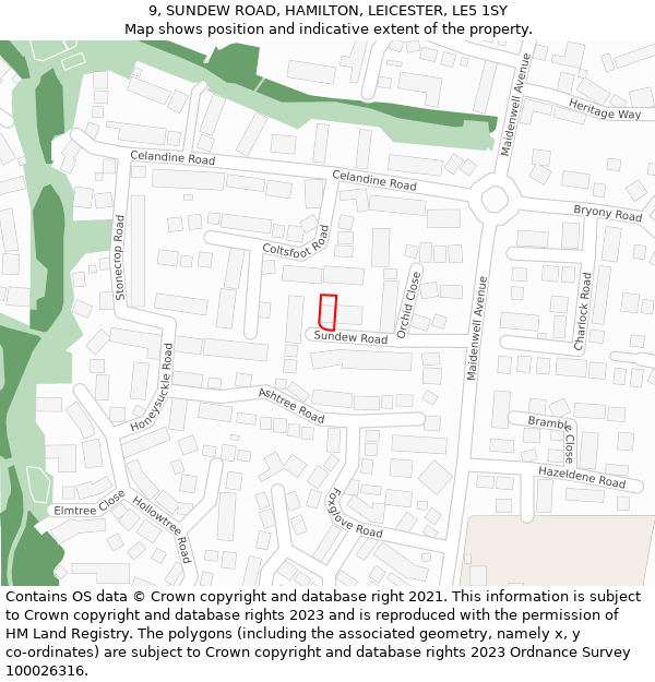 9, SUNDEW ROAD, HAMILTON, LEICESTER, LE5 1SY: Location map and indicative extent of plot