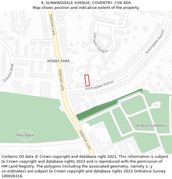 9, SUNNINGDALE AVENUE, COVENTRY, CV6 4DA: Location map and indicative extent of plot