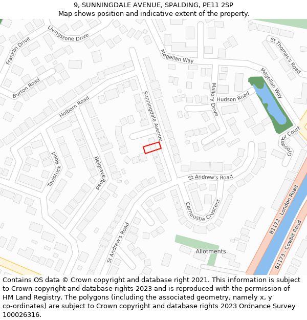 9, SUNNINGDALE AVENUE, SPALDING, PE11 2SP: Location map and indicative extent of plot