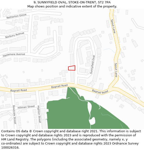 9, SUNNYFIELD OVAL, STOKE-ON-TRENT, ST2 7PA: Location map and indicative extent of plot