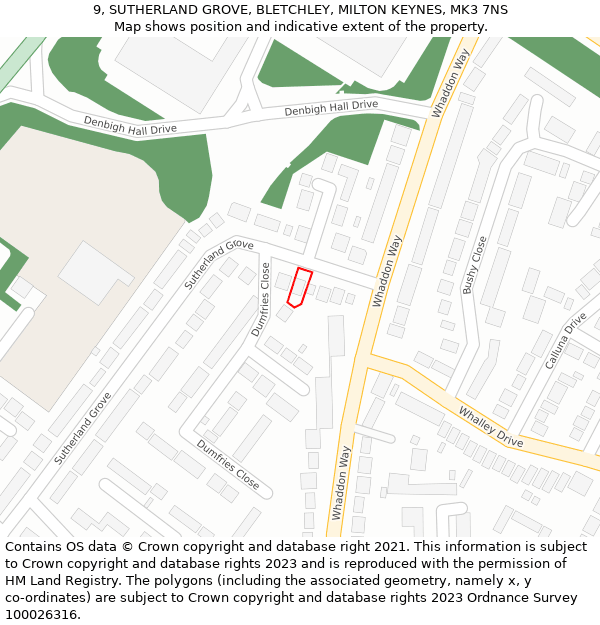 9, SUTHERLAND GROVE, BLETCHLEY, MILTON KEYNES, MK3 7NS: Location map and indicative extent of plot