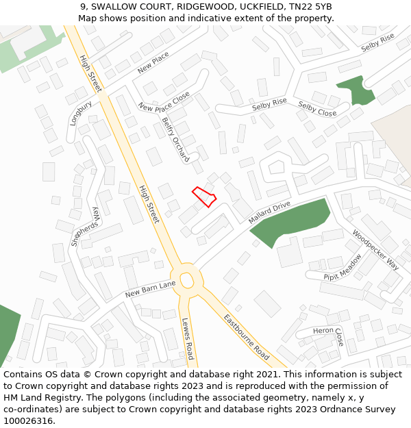 9, SWALLOW COURT, RIDGEWOOD, UCKFIELD, TN22 5YB: Location map and indicative extent of plot