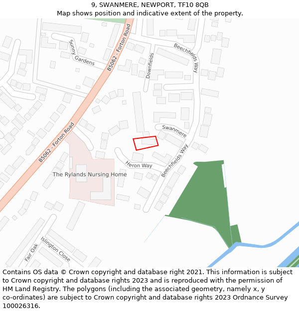 9, SWANMERE, NEWPORT, TF10 8QB: Location map and indicative extent of plot