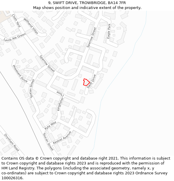 9, SWIFT DRIVE, TROWBRIDGE, BA14 7FR: Location map and indicative extent of plot