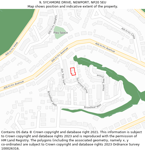 9, SYCAMORE DRIVE, NEWPORT, NP20 5EU: Location map and indicative extent of plot
