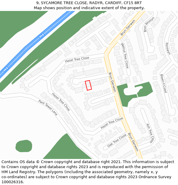 9, SYCAMORE TREE CLOSE, RADYR, CARDIFF, CF15 8RT: Location map and indicative extent of plot