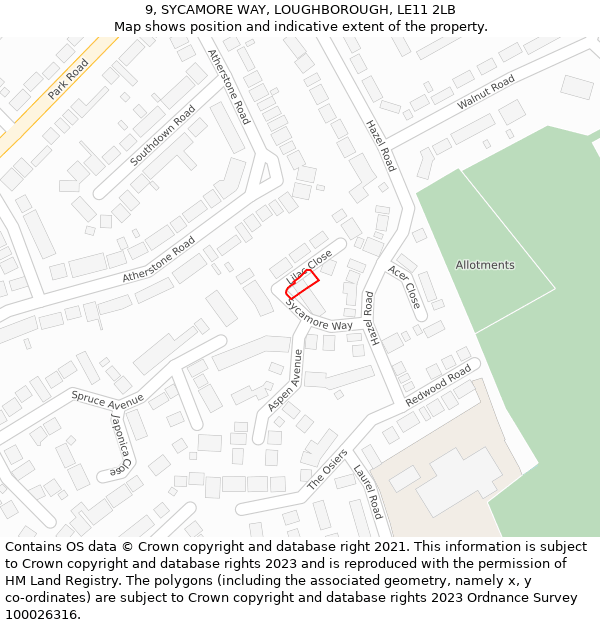 9, SYCAMORE WAY, LOUGHBOROUGH, LE11 2LB: Location map and indicative extent of plot