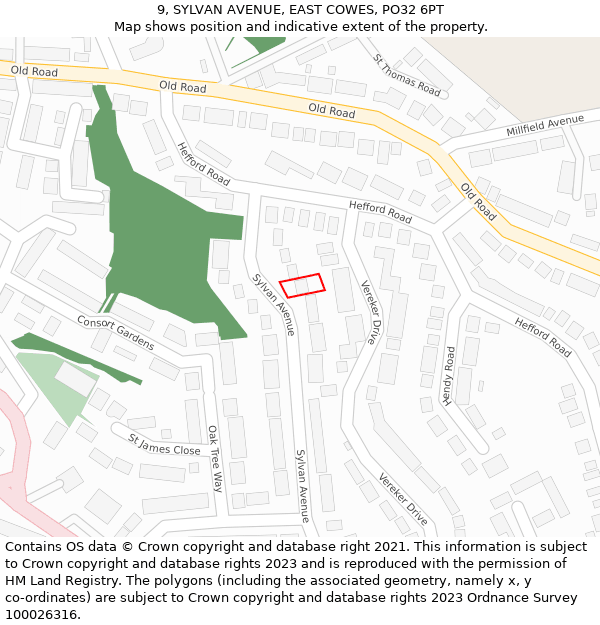 9, SYLVAN AVENUE, EAST COWES, PO32 6PT: Location map and indicative extent of plot