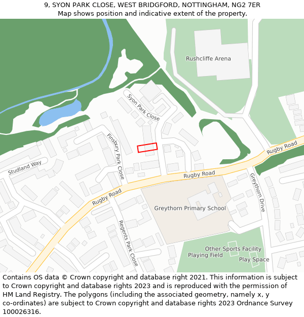 9, SYON PARK CLOSE, WEST BRIDGFORD, NOTTINGHAM, NG2 7ER: Location map and indicative extent of plot
