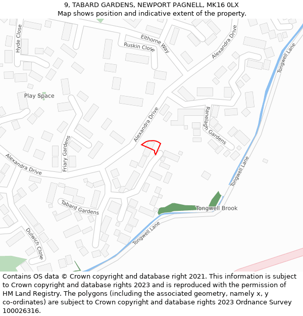 9, TABARD GARDENS, NEWPORT PAGNELL, MK16 0LX: Location map and indicative extent of plot