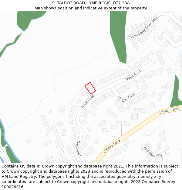 9, TALBOT ROAD, LYME REGIS, DT7 3BA: Location map and indicative extent of plot