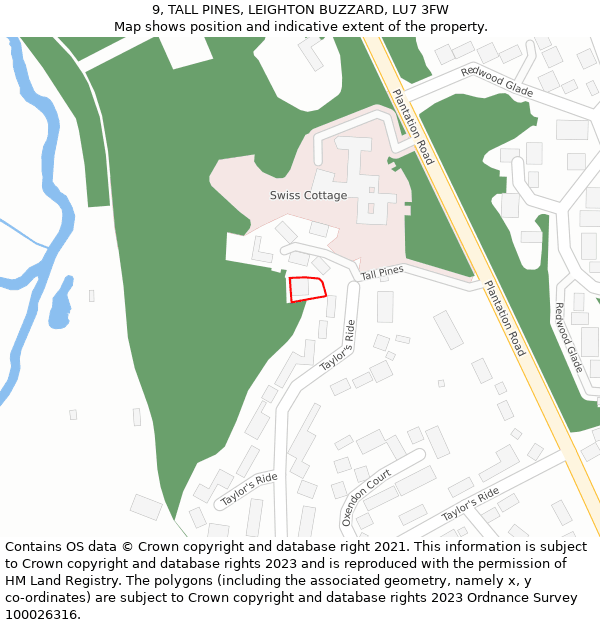 9, TALL PINES, LEIGHTON BUZZARD, LU7 3FW: Location map and indicative extent of plot