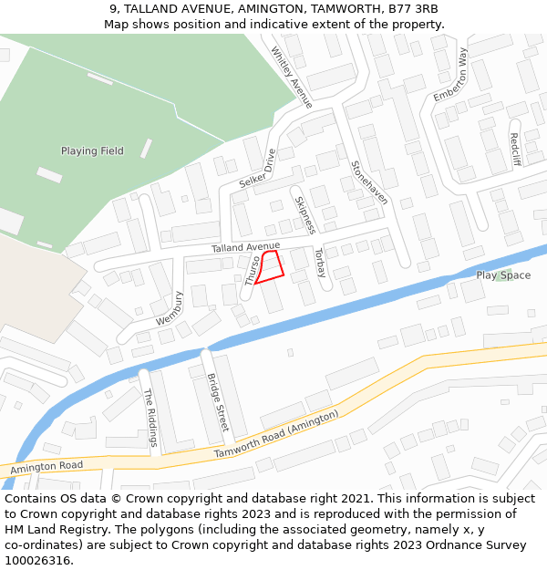 9, TALLAND AVENUE, AMINGTON, TAMWORTH, B77 3RB: Location map and indicative extent of plot