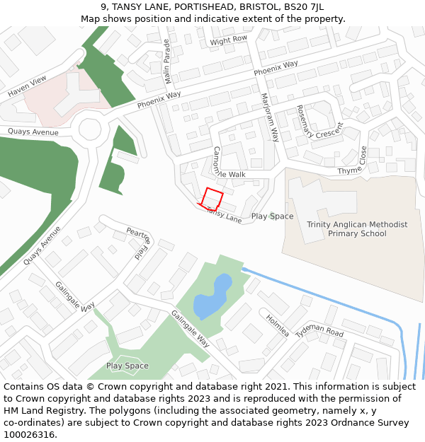 9, TANSY LANE, PORTISHEAD, BRISTOL, BS20 7JL: Location map and indicative extent of plot