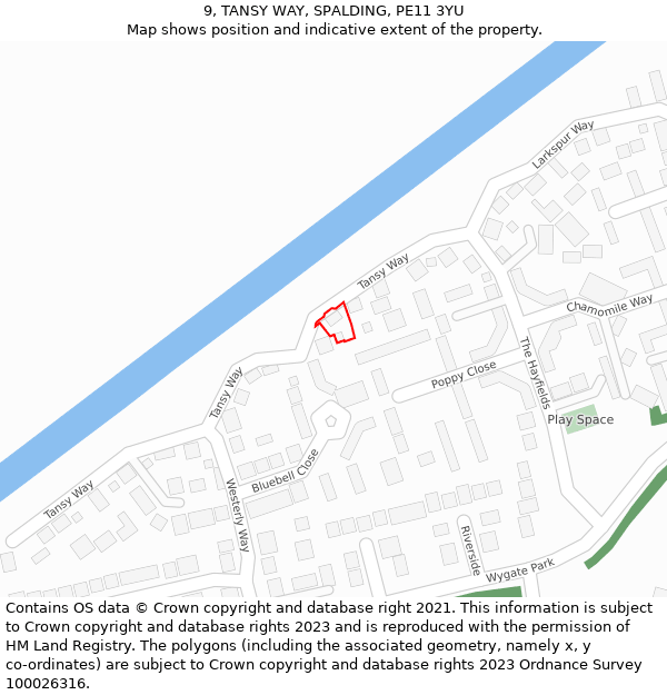 9, TANSY WAY, SPALDING, PE11 3YU: Location map and indicative extent of plot