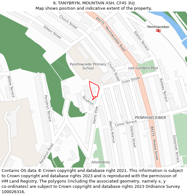 9, TANYBRYN, MOUNTAIN ASH, CF45 3UJ: Location map and indicative extent of plot