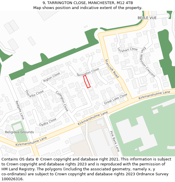 9, TARRINGTON CLOSE, MANCHESTER, M12 4TB: Location map and indicative extent of plot