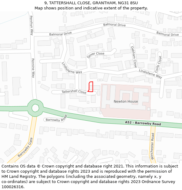 9, TATTERSHALL CLOSE, GRANTHAM, NG31 8SU: Location map and indicative extent of plot