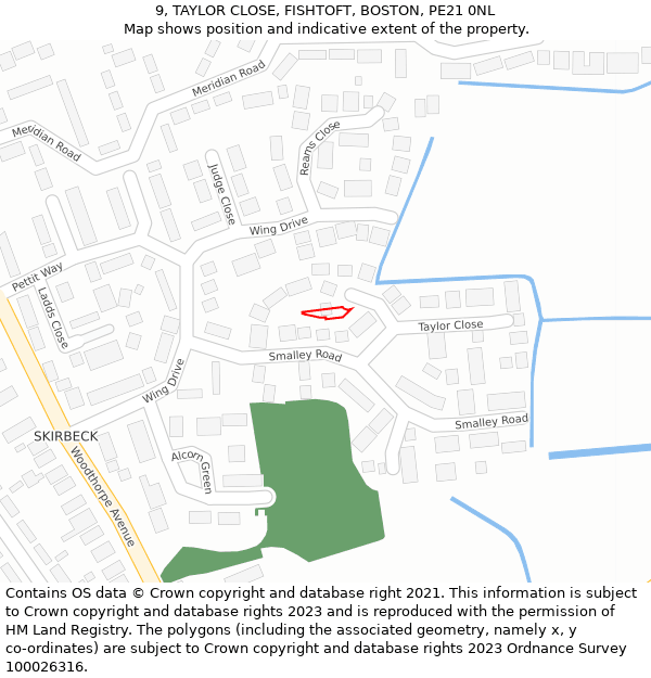 9, TAYLOR CLOSE, FISHTOFT, BOSTON, PE21 0NL: Location map and indicative extent of plot