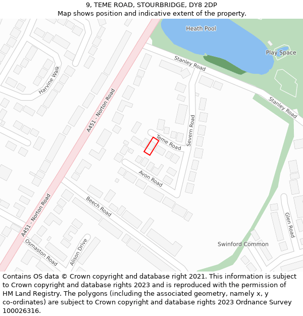 9, TEME ROAD, STOURBRIDGE, DY8 2DP: Location map and indicative extent of plot