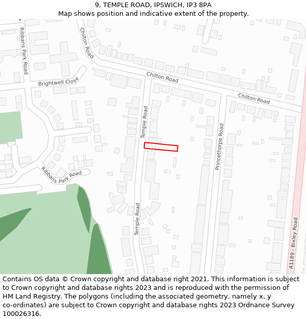9, TEMPLE ROAD, IPSWICH, IP3 8PA: Location map and indicative extent of plot