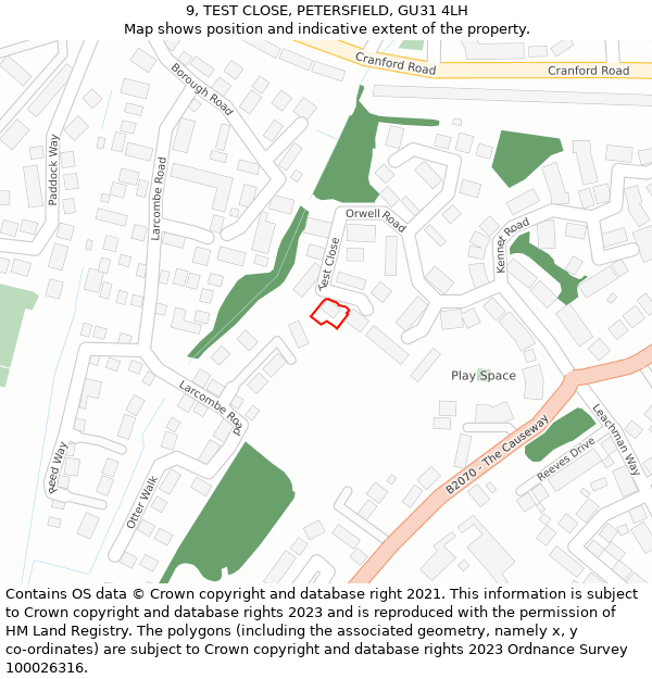 9, TEST CLOSE, PETERSFIELD, GU31 4LH: Location map and indicative extent of plot