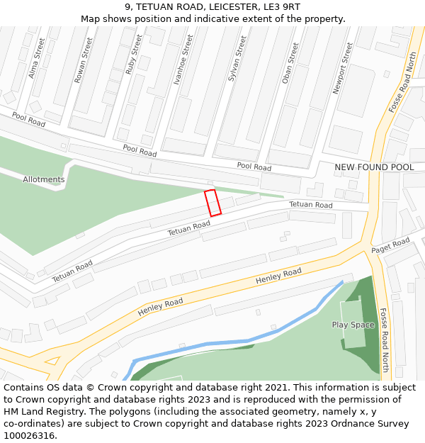 9, TETUAN ROAD, LEICESTER, LE3 9RT: Location map and indicative extent of plot