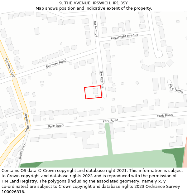 9, THE AVENUE, IPSWICH, IP1 3SY: Location map and indicative extent of plot