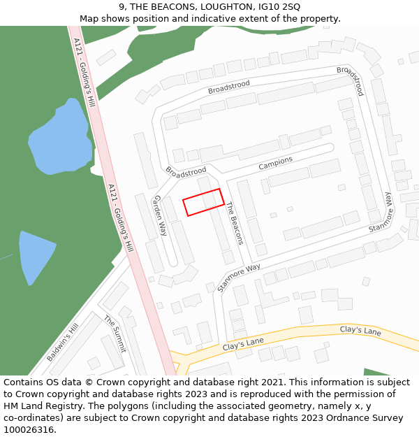 9, THE BEACONS, LOUGHTON, IG10 2SQ: Location map and indicative extent of plot