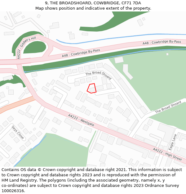 9, THE BROADSHOARD, COWBRIDGE, CF71 7DA: Location map and indicative extent of plot